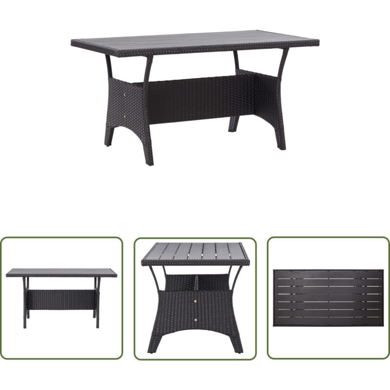 The Living Store - Table de jardin noir 120x70x66 cm Résine tressée - Table De Jardin - Table Patio - Table Extérieure - Résine Tressée - Meubles De