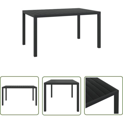 The Living Store Table de jardin noir 150 x 90 x 74 cm Aluminium et WPC - Table De Jardin - Table Extérieure - Mobilier De Jardin - Table En Aluminium - Table Résistante Aux Intempéries