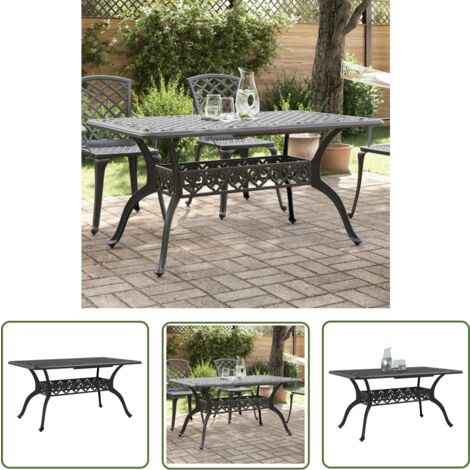 The Living Store Table de jardin noir 150x90x72 cm aluminium coulé - Table De Jardin - Mobilier De Jardin - Table Extérieure - Table Aluminium - Table Design