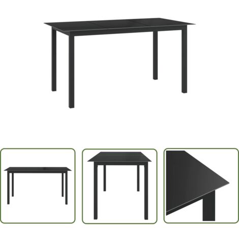 The Living Store Table de jardin Noir 150x90x74 cm Aluminium et verre - Table De Jardin - Mobilier De Jardin - Table Extérieure - Table D'extérieur - Table Aluminium