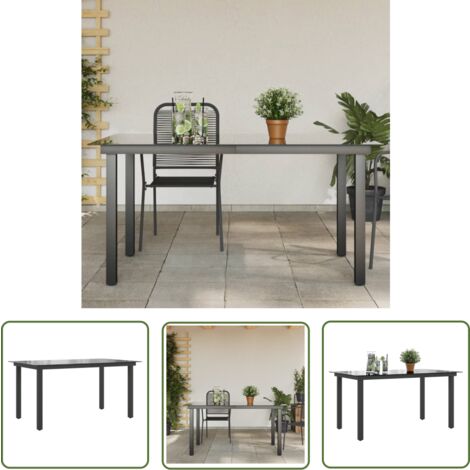 The Living Store Table de jardin Noir 150x90x74 cm Aluminium et verre - Table De Jardin - Table D'extérieur - Table En Verre - Table Aluminium - Mobilier De Jardin
