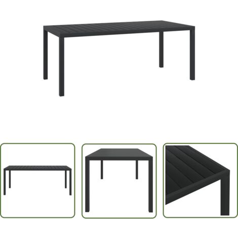 The Living Store Table de jardin Noir 185 x 90 x 74 cm Aluminium et WPC - Table De Jardin - Table Extérieure - Mobilier De Jardin - Table En Aluminium - Table Résistante Aux Intempéries
