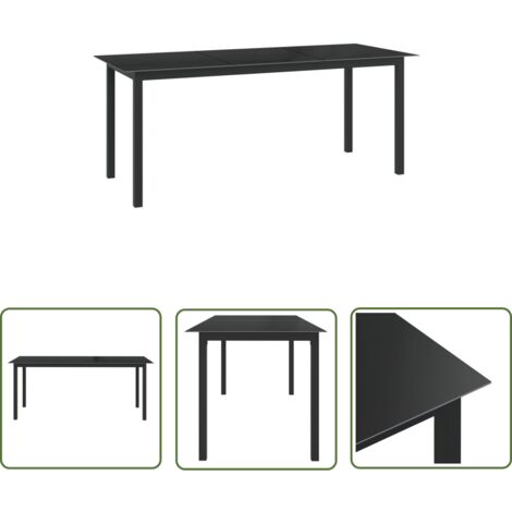 The Living Store Table de jardin Noir 190x90x74 cm Aluminium et verre - Table De Jardin - Table Extérieure - Mobilier De Jardin - Table Aluminium - Table Verre