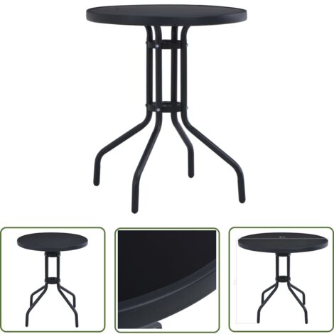 The Living Store Table de jardin Noir 80 cm Acier et verre - Table De Jardin Ronde - Table Extérieure - Mobilier De Jardin - Table En Métal - Table En Verre