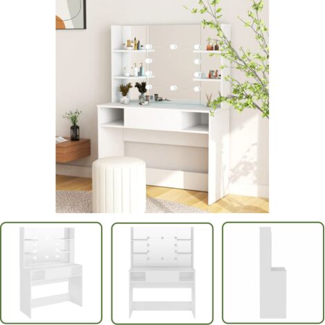 The Living Store Table de maquillage avec éclairage LED 100x40x135 cm MDF Blanc - Coiffeuse - Table De Maquillage - Meuble De Salle De Bain - Miroir Lumineux - Éclairage Led