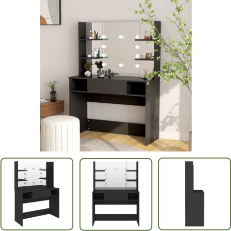 The Living Store Table de maquillage avec éclairage LED 100x40x135 cm MDF Noir - Coiffeuse - Table De Maquillage - Meuble De Salle De Bain - Miroir Lumineux - Éclairage Led