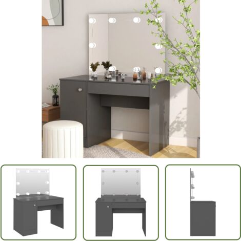 The Living Store Table de maquillage avec éclairage LED 110x55x145 cm MDF Gris - Coiffeuse - Table De Maquillage - Meuble De Salle De Bain - Miroir Lumineux - Éclairage Led