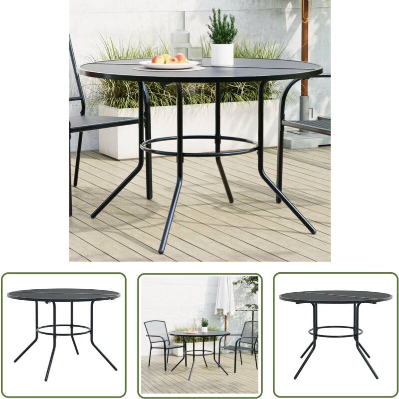 The Living Store Table de patio ronde anthracite acier enduit de poudre - Table De Jardin - Table Extérieure - Table Ronde - Mobilier De Jardin