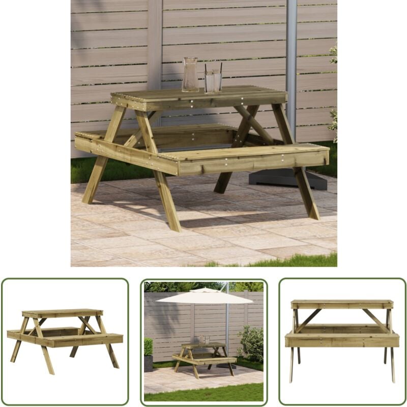 The Living Store - Table de pique-nique 105x134x75 cm bois de pin imprégné - Table De Pique-nique - Table De Jardin - Mobilier De Jardin - Table