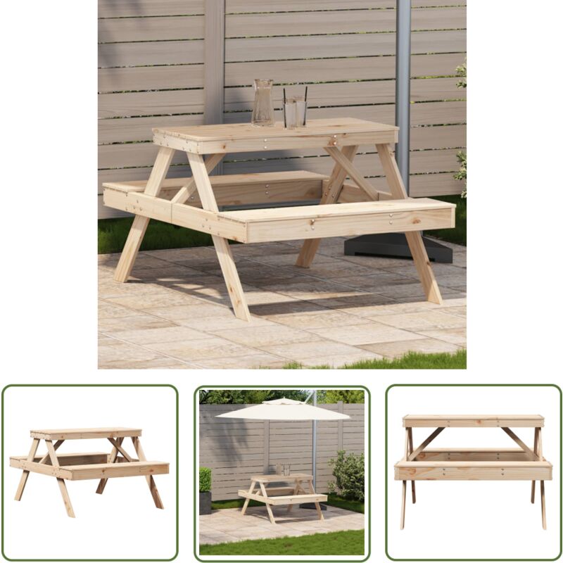 The Living Store - Table de pique-nique 105x134x75 cm bois massif de pin - Table De Pique-nique - Table De Jardin - Mobilier De Jardin - Table En