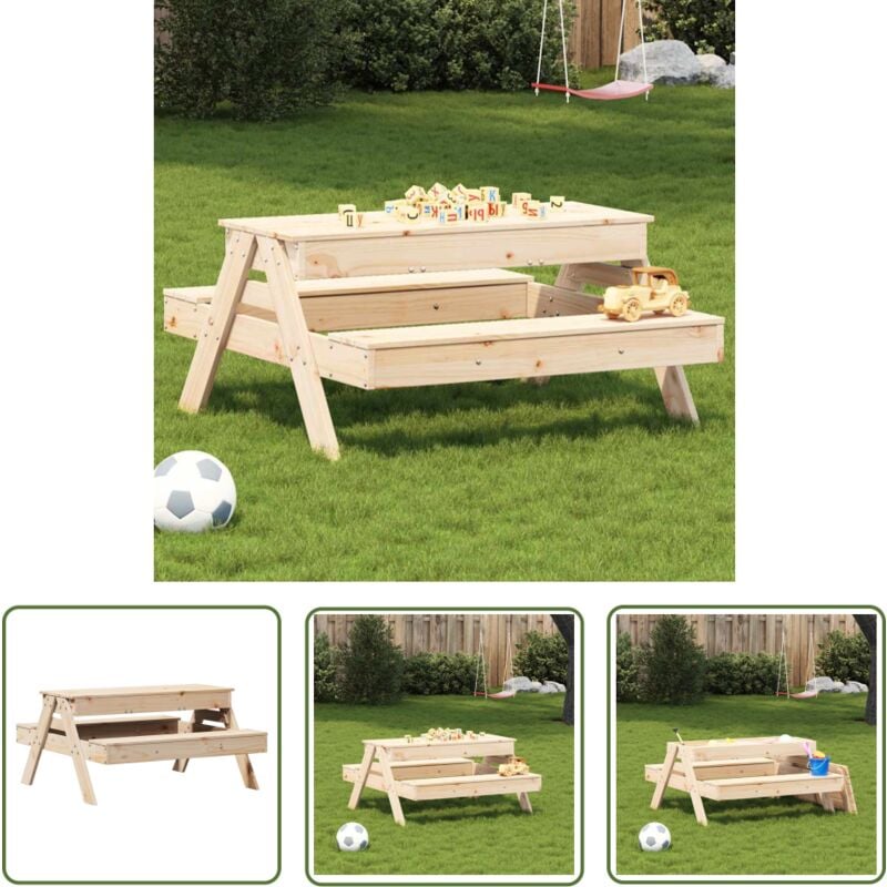 The Living Store - Table de pique-nique avec bac à sable pour enfants pin massif - Table De Pique-nique - Table Enfant - Mobilier De Jardin - Jeu