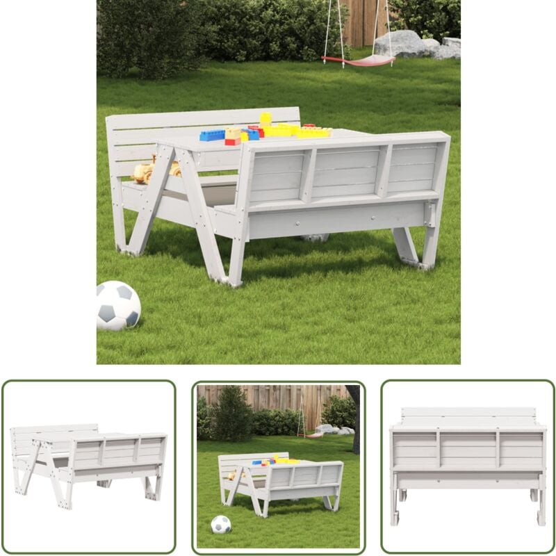 The Living Store - Table de pique-nique pour enfants blanc bois massif de pin - Table De Pique-nique Enfant - Table Jardin Enfant - Mobilier Enfant