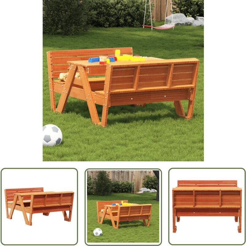 The Living Store - Table de pique-nique pour enfants cire marron bois massif pin - Table De Pique-nique Enfant - Mobilier De Jardin Enfant - Table