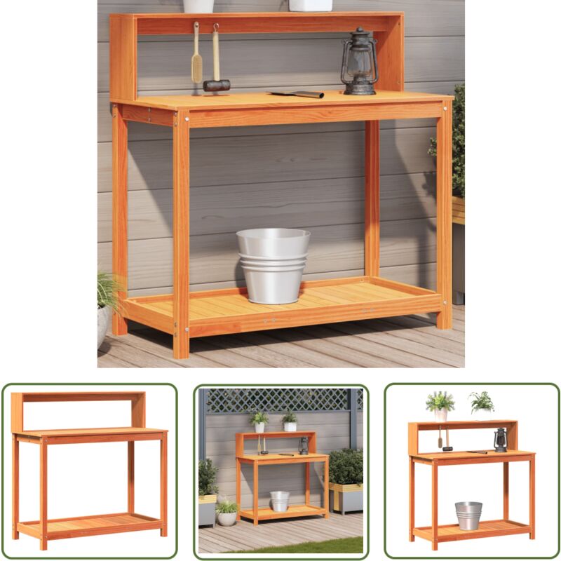 The Living Store - Table de rempotage avec étagères marron bois massif de pin - Table De Plantation - Meuble De Jardin - Support Plante - Étagère