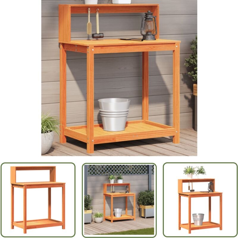The Living Store - Table de rempotage avec étagères marron bois massif de pin - Table De Rempotage - Meuble De Jardin - Support Plante - Étagère
