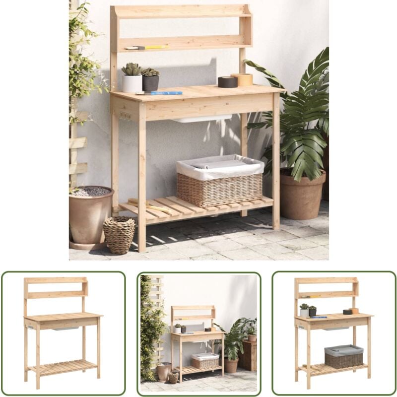 The Living Store - Table de rempotage et évier 147,5x44x139,5 cm bois massif sapin - Table De Rempotage - Meuble De Jardin - Support Plante - Établi