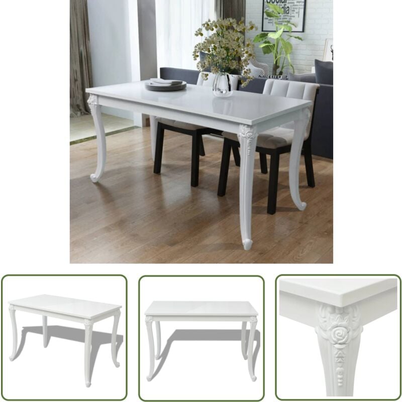 Table à manger 116x66x76 cm blanc brillant - Table à Manger - Table Ronde - Table Rectangulaire - Table Moderne - Table Élégante - The Living Store