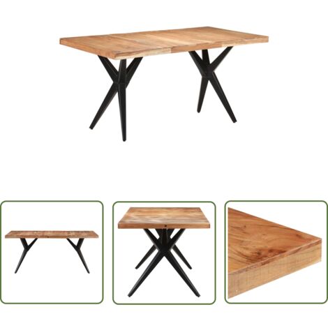 The Living Store Table de salle à manger 160x80x76 cm Bois d'acacia solide - Table À Manger - Table En Bois - Acacia Massif - Table Industrielle - Meubles De Salle À Manger
