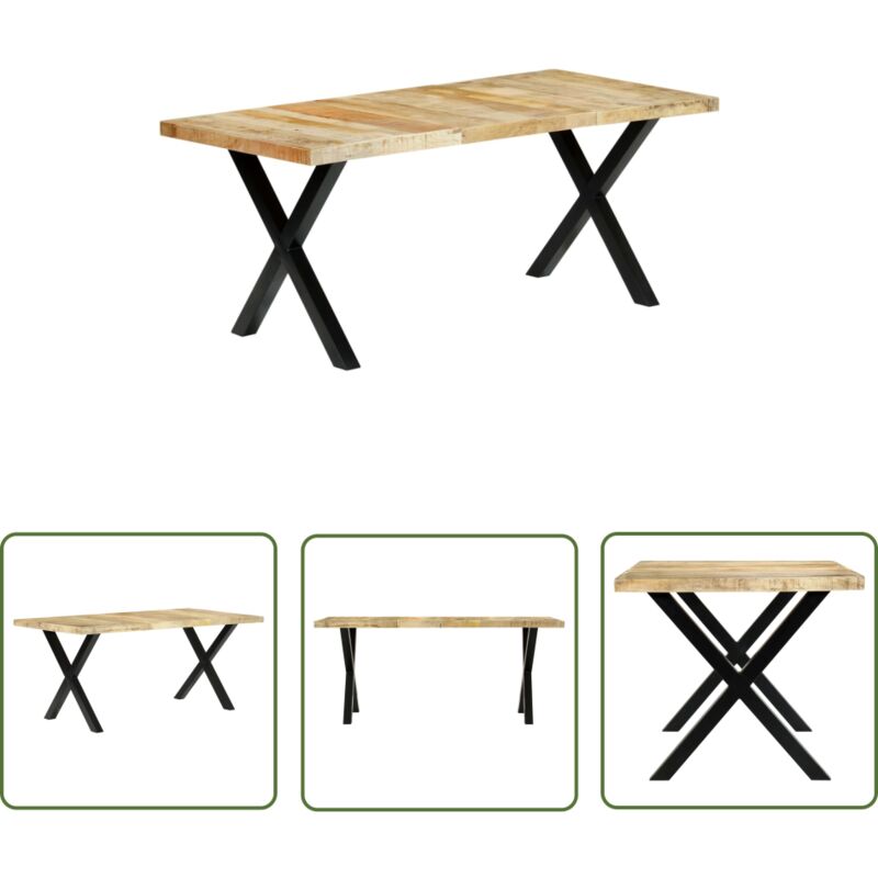 The Living Store - Table à manger 180x90x76 cm Bois de manguier massif - Table à Manger - Table Industrielle - Table En Bois - Table Design