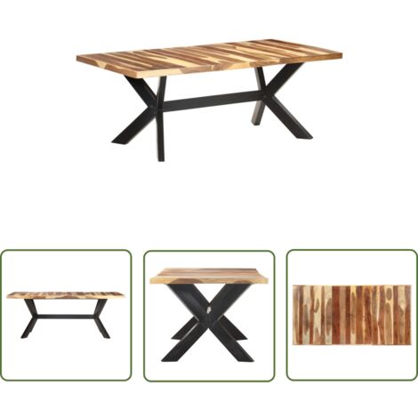 The Living Store Table de salle à manger 200x100x75 cm Bois avec finition miel - Table À Manger Industrielle - Table À Manger Acacia - Table À Manger Design - Table À Manger Rustique - Table À Manger 