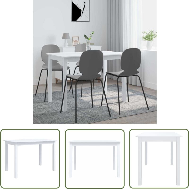 The Living Store - Table à manger Blanc 114x71x75 cm Bois d'hévéa massif - Table à Manger - Table Blanche - Table En Bois - Table Design - Meubles