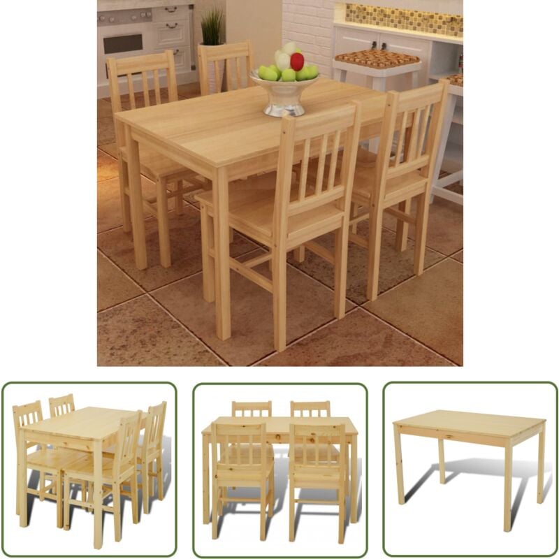The Living Store Table de salle à manger en bois avec 4 chaises Naturel - Table Basse - Set De Table - Meuble Salle à Manger - Mobilier Intérieur