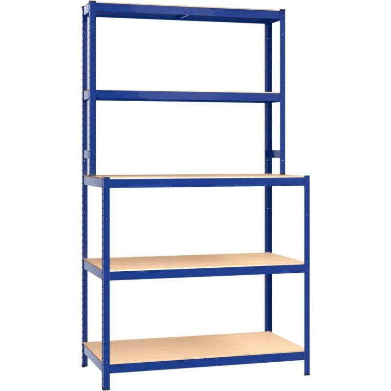Houhence - Table de travail étagères 5 niveaux Bleu Acier bois ingénierie