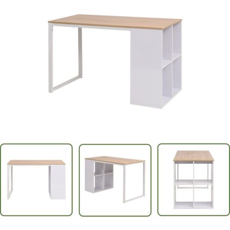 The Living Store Table d'écriture 120x60x75 cm Chêne et blanc - Bureau - Meuble De Bureau - Table D'écriture - Espace De Travail - Rangement