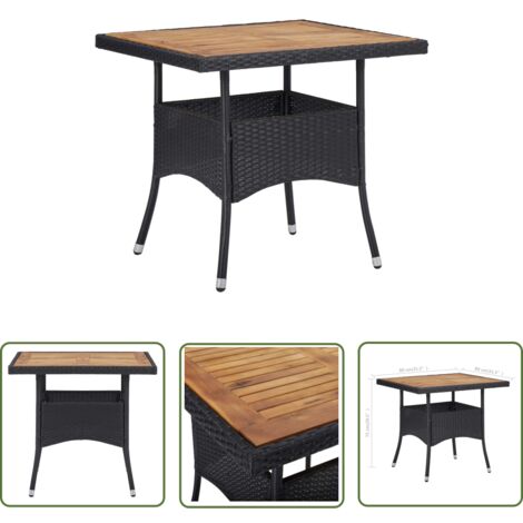 The Living Store Table d'extérieur Noir Résine tressée et bois d'acacia solide - Table De Jardin - Table Extérieure - Table Acacia - Table Résine Tressée - Mobilier De Jardin