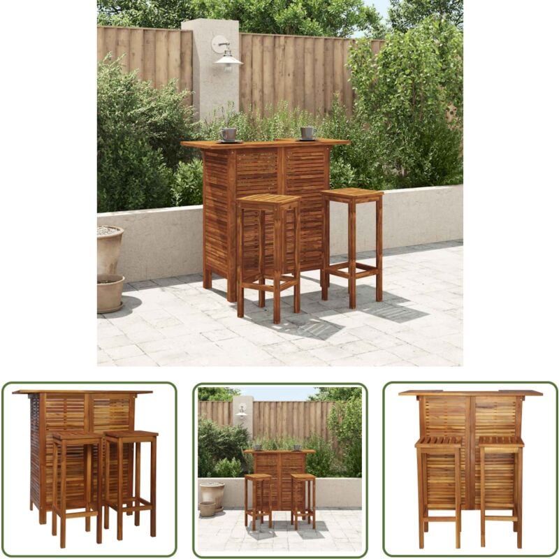 The Living Store - Table et chaises de bar 3 pcs Bois d'acacia massif - Ensemble Salon De Jardin - Mobilier De Jardin - Table De Bar - Chaise De Bar