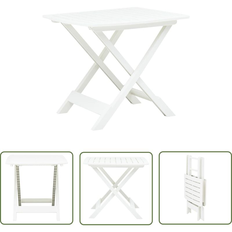 The Living Store Table pliable de jardin Blanc 79x72x70 cm Plastique - Table De Jardin - Table Pliante - Table Bistrot - Mobilier De Jardin