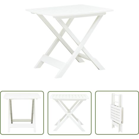 The Living Store Table pliable de jardin Blanc 79x72x70 cm Plastique - Table De Jardin - Table Pliante - Table Bistrot - Mobilier De Jardin - Décoration Extérieure