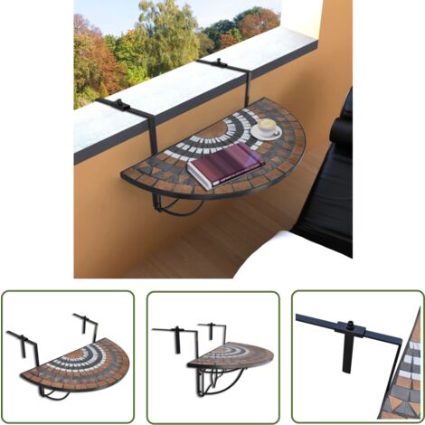 The Living Store Table suspendue de balcon Terre cuite et blanc Mosaïque - Table De Balcon - Table Suspendue - Mobilier De Jardin - Table Ronde - Table Extérieure