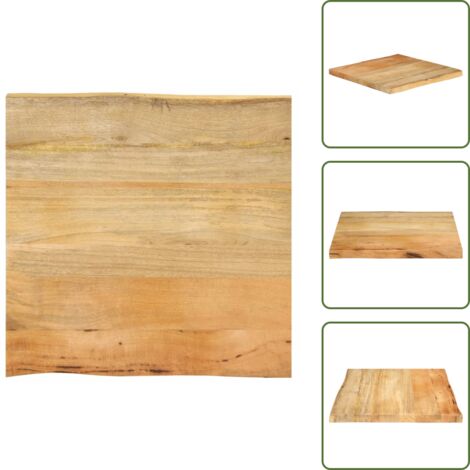 The Living Store Tablero de mesa borde natural madera maciza mango 80x80x2,5 cm - Madera de mango