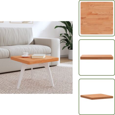 The Living Store Tablero de mesa cuadrado de madera maciza de haya 50x50x4 cm - Mesa de madera