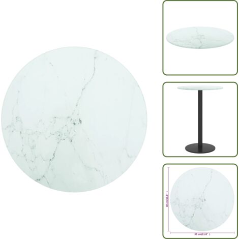 The Living Store Tablero de mesa diseño mármol vidrio templado blanco Ø30x0,8 cm - Mesa de comedor