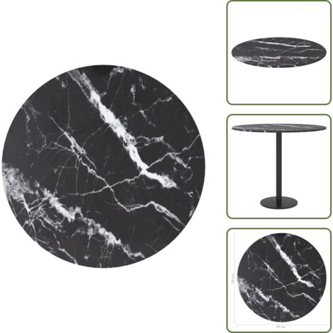 The Living Store Tablero de mesa diseño mármol vidrio templado negro Ø50x0,8 cm - Mesa de comedor