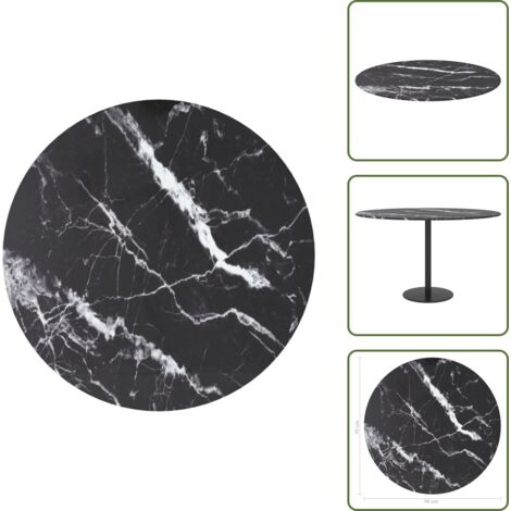 The Living Store Tablero de mesa diseño mármol vidrio templado negro Ø70x0,8 cm - Mesa de comedor