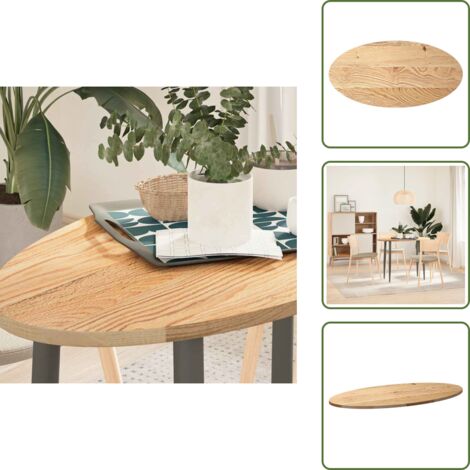The Living Store Tablero de mesa ovalado madera maciza de roble 100x50x2 cm - Mesa de roble