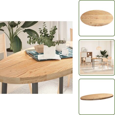 The Living Store Tablero de mesa ovalado madera maciza de roble 120x60x4 cm - Mesa de roble