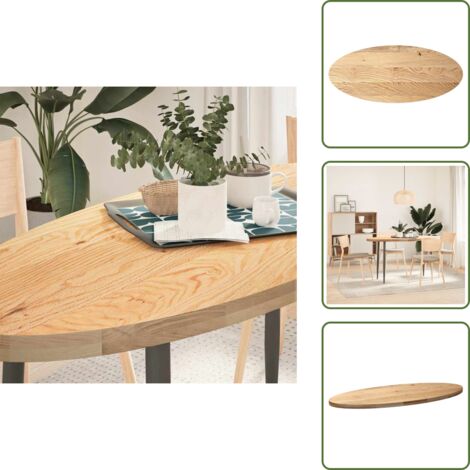 The Living Store Tablero de mesa ovalado madera maciza de roble 140x60x4 cm - Mesa de roble