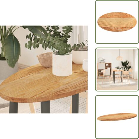The Living Store Tablero de mesa ovalado madera maciza de roble 80x40x2 cm - Mesa de café