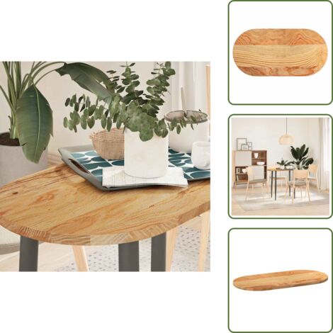 The Living Store Tablero de mesa ovalado madera maciza de roble 80x40x2 cm - Mesa de café