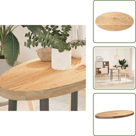 The Living Store Tablero de mesa ovalado madera maciza de roble 80x40x4 cm - Mesa de roble