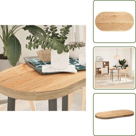 The Living Store Tablero de mesa ovalado madera maciza de roble 80x40x4 cm - Mesa de roble