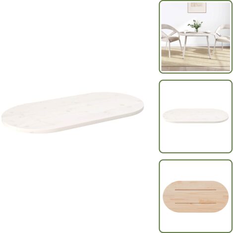 The Living Store Tablero de mesa ovalado madera maciza pino blanco 90x45x2,5 cm - Mesa ovalada