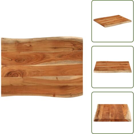 The Living Store Tablero de mesa rectangular borde natural acacia 80x60x3,8 cm - Tablero de mesa