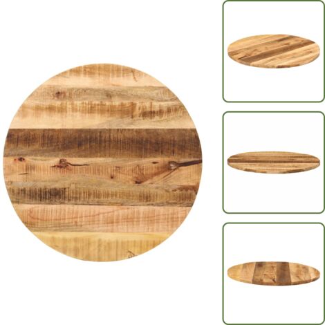 The Living Store Tablero de mesa redondo madera maciza mango rugosa Ø 90x3,8 cm - Madera maciza