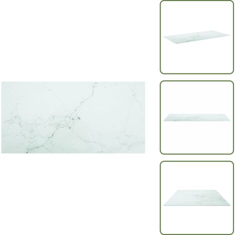 The Living Store Tablero mesa diseño mármol vidrio templado blanco 100x50 cm 6mm - Mesa de comedor