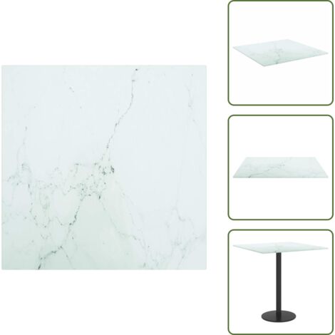 The Living Store Tablero mesa diseño mármol vidrio templado blanco 40x40 cm 6 mm - Mesa de comedor